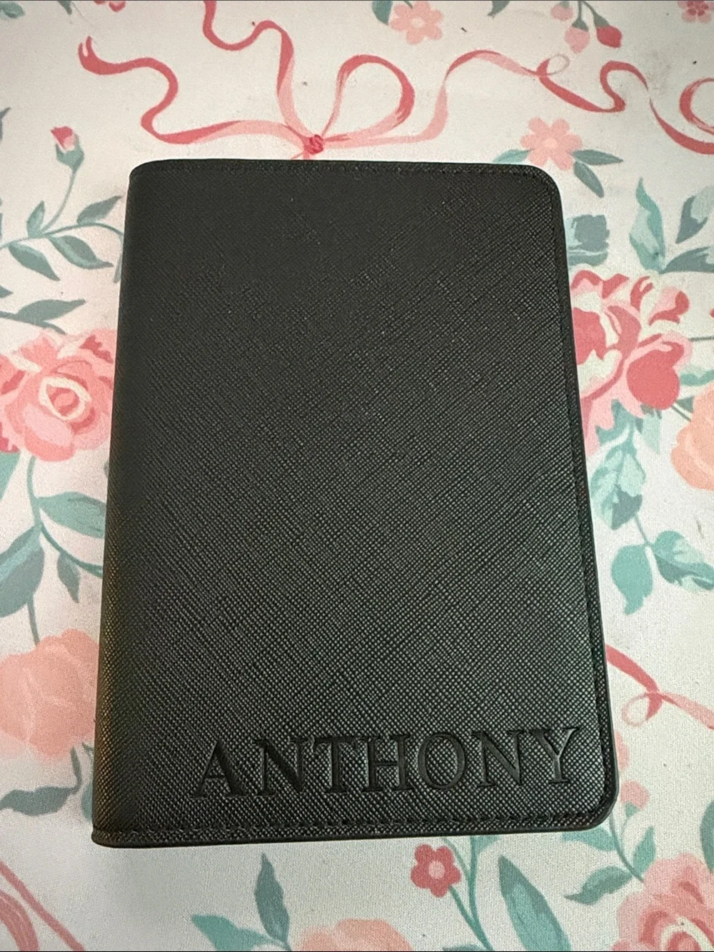 Black Monogrammed Passport Cover Case Synthetic Leather ANTHONY NWOT